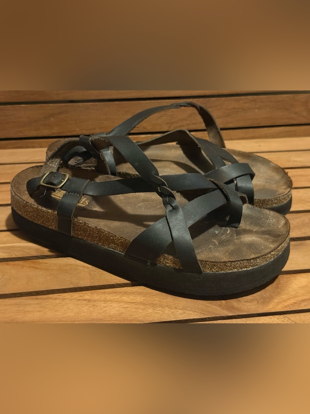 White Mountain Black Strappy Platform Sandals